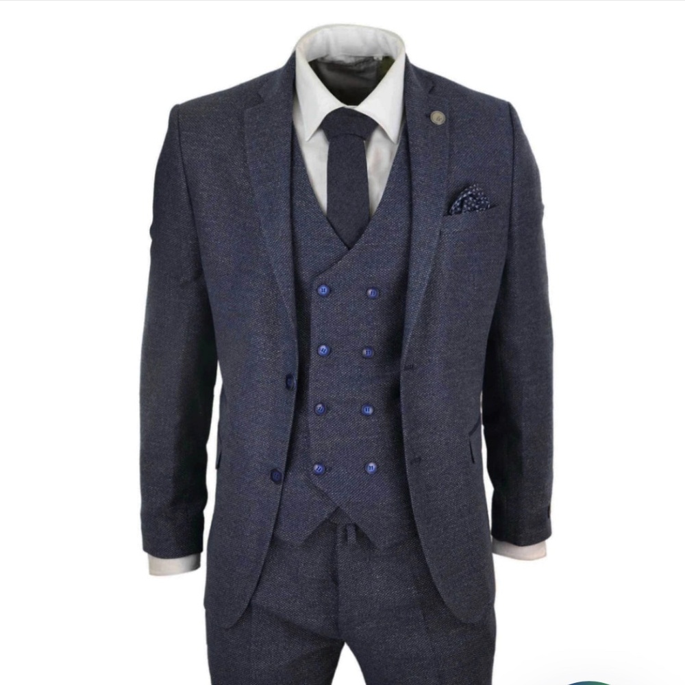 Doubled Breasted 3-piece Suit - Blue Tweed